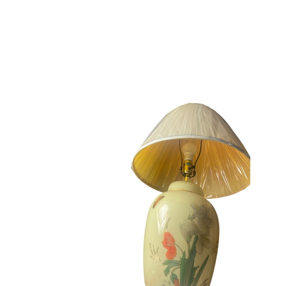 Vintage Chinoiserie Ginger Jar Table Lamp‎ Floral Ceramic Pleated Shade 28in - Picture 3 of 8